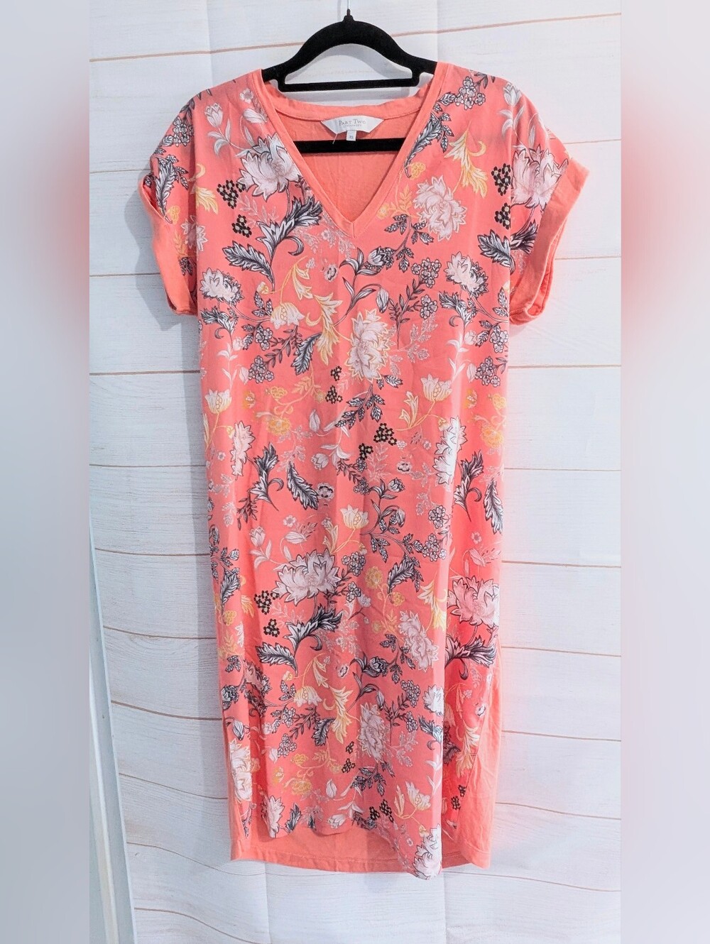 Part Two Copenhagen Coral Floral V-Neck Tshirt Style Dress Size XS